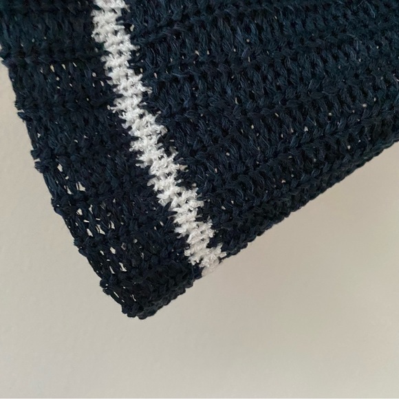 $78 NWT Madewell Crocheted Navy Blue White Stripes Bucket Hat Size M/L main image 7